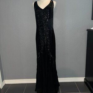 BLACK TIE OLEG CASSINI Black Full Beaded Sleeveless Formal Red Carpet Gown - 10